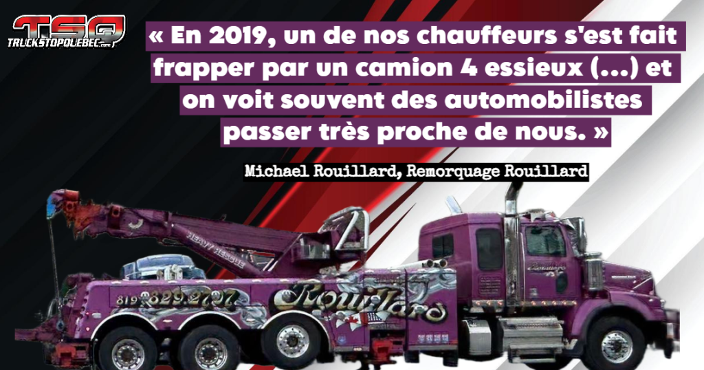 Camion de remorquage de Remorquage Rouillard, dont Michael Rouillard, qui discute dans ce podcast des Chauffeur Inc.