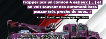 Camion de remorquage de Remorquage Rouillard, dont Michael Rouillard, qui discute dans ce podcast des Chauffeur Inc.