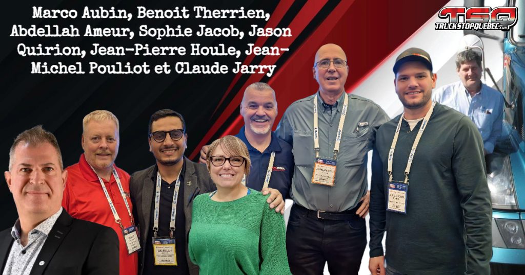 Marco Aubin, Benoit Therrien, Abdellah Ameur, Sophie Jacob, Jason Quirion, Jean-Pierre Houle, Jean-Michel Pouliot et Claude Jarry, qui participent à ce podcast sur le transport routier.