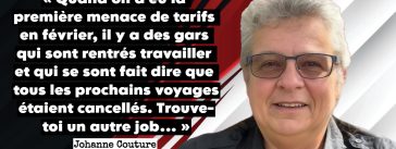 Johanne Couture, qui participe à ce podcast sur le camionnage pour parler de la conduite en conditions routières difficiles et les tarifs douaniers.