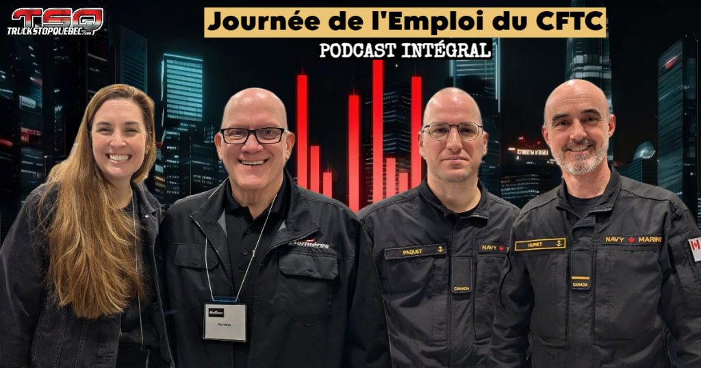 Chantale Côté, Pierre Labrie, M. Paquet et M. Huriet qui participent à ce podcast en direct de la Journée de l'Emploi du CFTC.