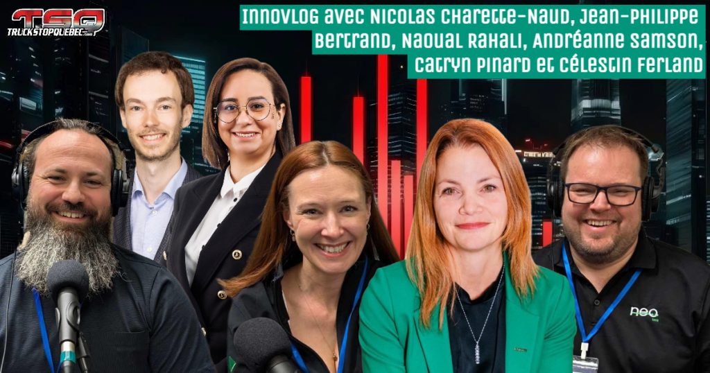 Nicolas Charette-Naud, Jean-Philippe Bertrand, Naoual Rahali, Andréanne Samson, Catryn Pinard et Célestin Ferland qui partagent leur expérience et avancée numérique dans ce podcast du camionnage, en direct du colloque Transport 4.0 d’InnovLOG.