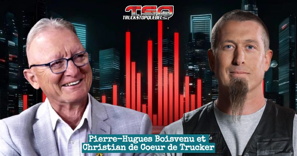 Pierre-Hugues Boisvenu en studio suivi de Sébastien Beausoleil et Christian de Cœur de Trucker, lors de l’enregistrement du podcast.