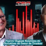 Pierre-Hugues Boisvenu en studio suivi de Sébastien Beausoleil et Christian de Cœur de Trucker, lors de l’enregistrement du podcast.