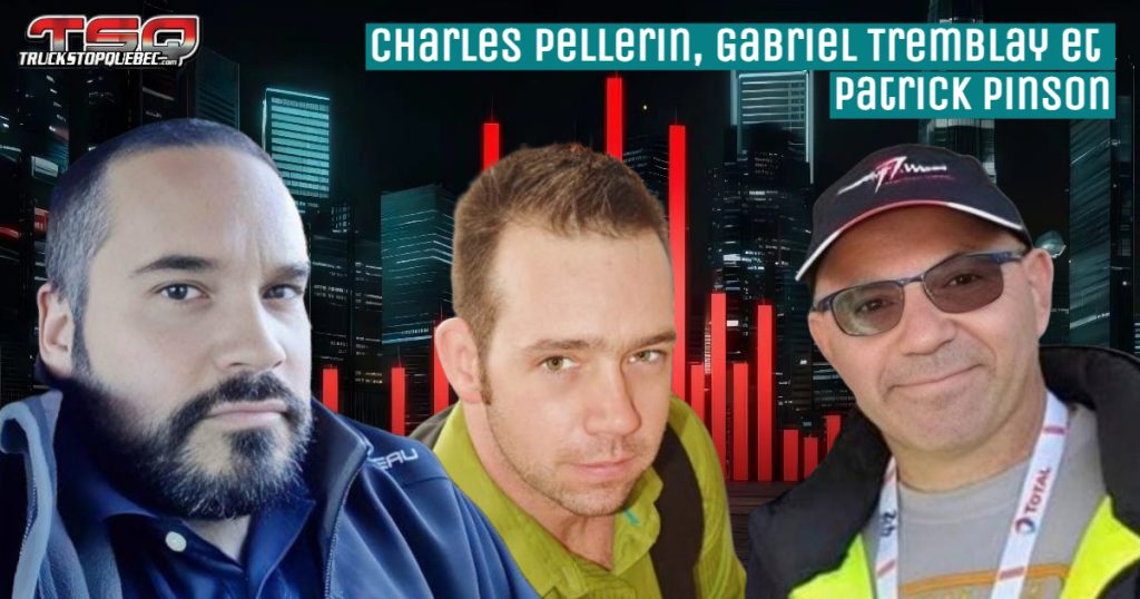 Charles Pellerin, Gabriel Tremblay et Patrick Pinson, avec qui nous parlons camionnage, mécanique et société dans ce podcast des camionneurs.