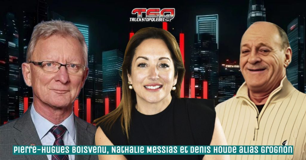 Pierre-Hugues Boisvenu, Nathalie Messias de Camo-Route et Denis Houde, alias Grognon, qui participent à ce podcast sur l'actualité et le camionnage.