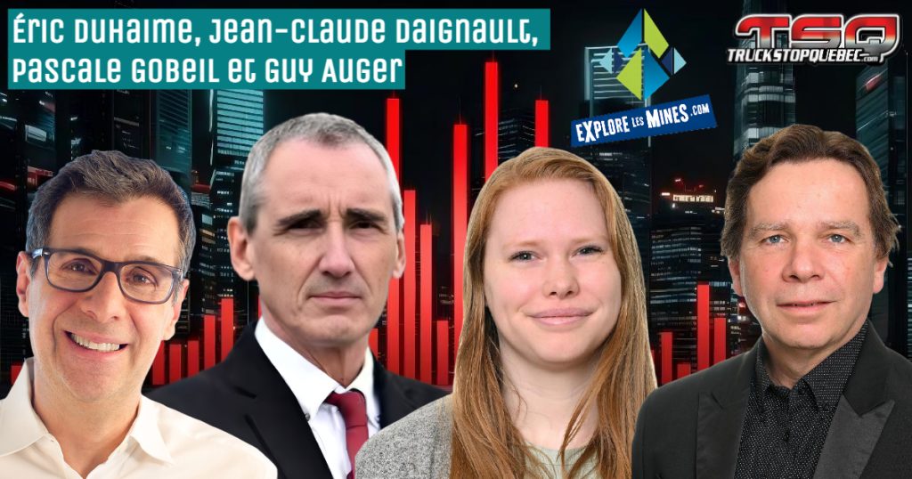 Éric Duhaime, Jean-Claude Daignault de la FCCRQ, Pascale Gobeil et Guy Auger du Comité sectoriel des Mines, qui participent à ce podcast du camionnage.