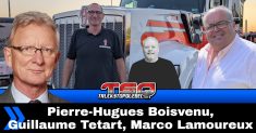 Pierre-Hugues Boisvenu, Guillaume Tetart et Marco Lamoureux qui participent à ce podcast du camionnage.