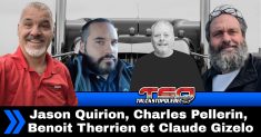 Jason Quirion, Charles Pellerin, Benoit Therrien et Claude Gizelo de Prince Logistique, qui discutent dans ce pocast du camionnage du stratagème Chauffeur Inc et de courses de camions.