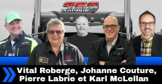 Vital Roberge de Permis Plus, Johanne Coutur, Benoit Therrien, Pierre Labrie et Karl McLellan de Bernières, qui parlent de formation, sécurité, embauche des chauffeurs et de la Semaine Nationale du Camionnage.