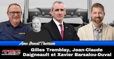 Gilles Tremblay de Prolab, Jean-Claude Daigneault de la FCCRQ et Xavier Barsalou-Duval du Bloc Québécois, qui participent à ce podcast sur la radio des camionneurs avec Benoit Therrien.