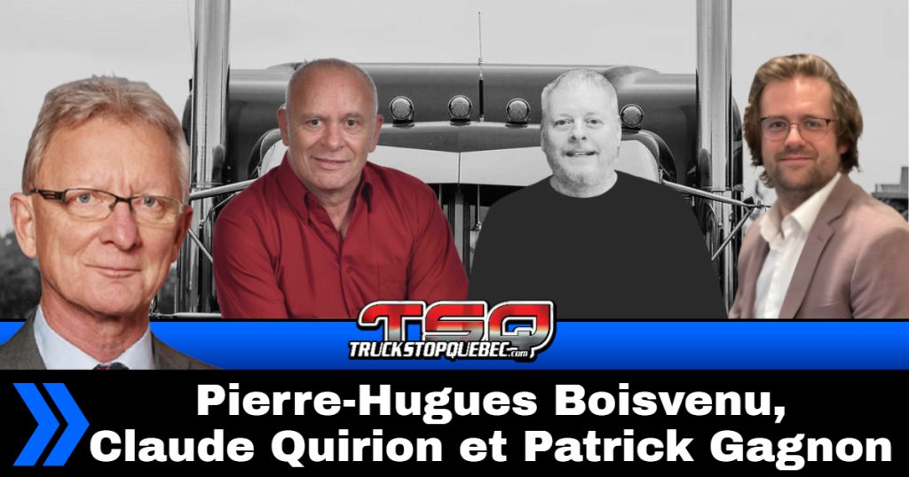 Pierre-Hugues Boisvenu, Claude Quirion et Patrick Gagnon de Trans-West, jasent avec Benoit Therrien de Truck Stop Québec sur la Radio des camionneurs.