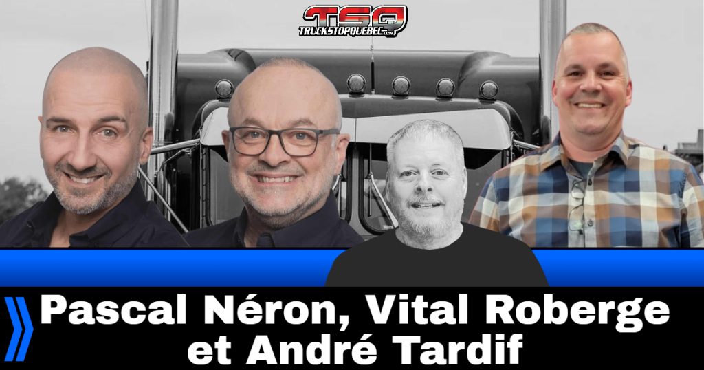 Pascal Néron, Vital Roberge et André Tardif, qui discutent camionnage avec Benoit Therrien sur la radio des camionneurs de Truck Stop Québec.