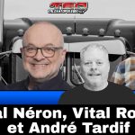 Pascal Néron, Vital Roberge et André Tardif, qui discutent camionnage avec Benoit Therrien sur la radio des camionneurs de Truck Stop Québec.