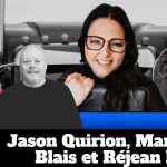 Jason Quirion, Marie-Élyse Blais et Réjean Pelletier qui parlent de camionnage avec Benoit Therrien sur la radio des camionneurs de Truck Stop Québec.