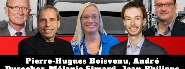 Pierre-Hugues Boisvenu, la chronique ISAAC avec André Durocher et Mélanie Simard, Jean-Philippe Bertrand, et Steve Bouchard de Transport Routier, qui ont participé à la radio de Truck Stop Québec avec Benoit Therrien.