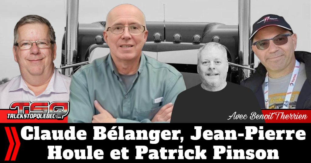 Claude Bélanger, Jean-Pierre Houle et Patrick Pinson qui discutent de camionnage avec Benoit Therrien sur la radio des camionneurs.