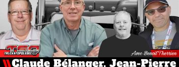 Claude Bélanger, Jean-Pierre Houle et Patrick Pinson qui discutent de camionnage avec Benoit Therrien sur la radio des camionneurs.
