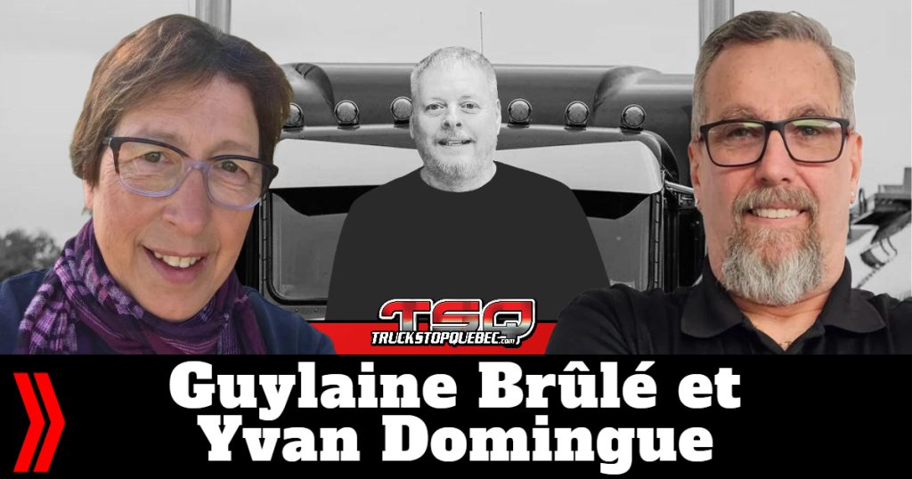 Guylaine Brûlé et Yvan Domingue, qui participent à la radio des camionneurs au micro de Benoit Therrien sur Truck Stop Québec.