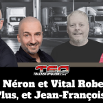 Vital Roberge, Pascal Néron, tous deux de Permis Plus, ainsi que Benoit Therrien et le camionneur Jean-François Maltais, sur la radio de Truck Stop Québec.