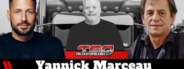 Yannick Marceau et Gaston Gendron qui, dans ce podcast, parlent camionnage et actualité avec Benoit Therrien (centre).