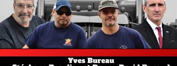 Yves Bureau, Stéphane Beaulieu, Danny-David Renaud et Jean-Claude Daignault, qui discutent voyage et camionnage sur la radio des camionneurs.
