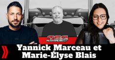 Yannick Marceau et Marie-Élyse Blais qui participent à la radio des camionneurs au micro de Benoit Therrien.