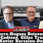 Pierre-Hugues Boisvenu, Marc Cadieux, Gilles Tremblay et Xavier Barsalou-Duval, qui participent à ce podcast du camionnage sur Truck Stop Québec.