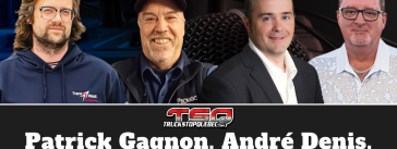 Patrick Gagnon de Trans-West, André Denis de Provigo, Dany Turmel et Alain Delisle de Volvo Trucks Canada, qui participent à ce podcast sur la radio des camionneurs de Truck Stop Québec.