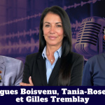 Pierre-Hugues Boisvenu, Tania-Rose Guimond et Gilles Tremblay de Prolab, qui discutent camionnage et actualité sur la radio de Truck Stop Québec.