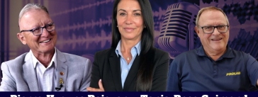 Pierre-Hugues Boisvenu, Tania-Rose Guimond et Gilles Tremblay de Prolab, qui discutent camionnage et actualité sur la radio de Truck Stop Québec.