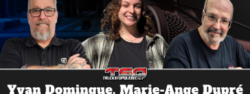 Yvan Domingue, Marie-Ange Dupré de Grayson Transport et Yves Bureau, camionneur, qui discutent camionnage sur Truck Stop Québec.