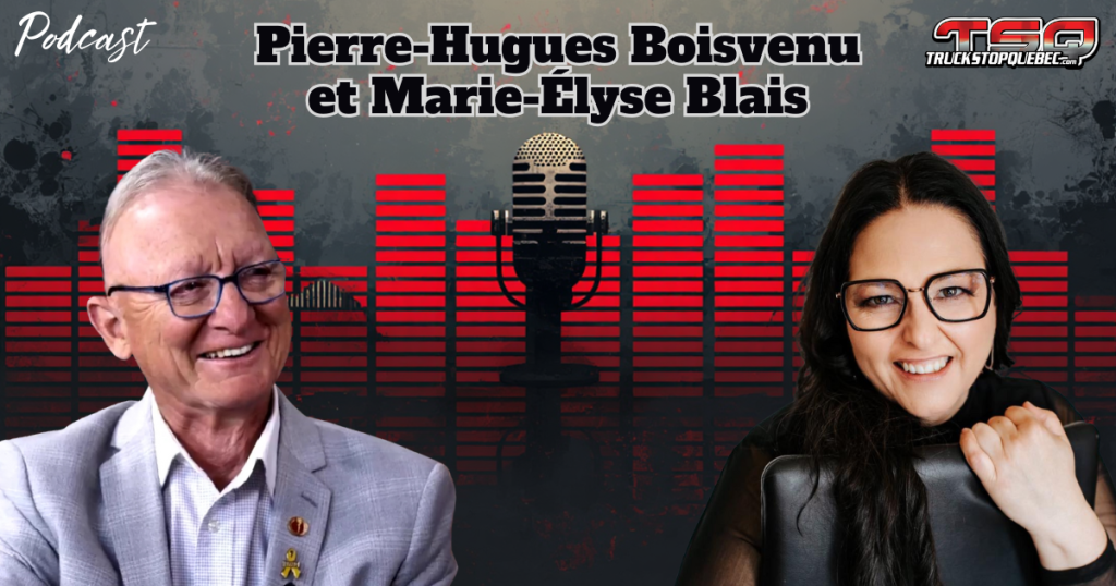 Pierre-Hugues Boisvenu et Marie-Élyse Blais, qui participent à ce podcast sur la radio des camionneurs de Truck Stop Québec.