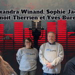 Alexandra Winand, Sophie Jacob, Benoit Therrien et Yves Bureau, qui discutent de camionnage sur la radio des camionneurs de Truck Stop Québec.