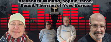 Alexandra Winand, Sophie Jacob, Benoit Therrien et Yves Bureau, qui discutent de camionnage sur la radio des camionneurs de Truck Stop Québec.
