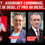 Pierre Gagnon de Burrowes, Jean-Claude Daignault de la FCCRQ et Caroline Mercier, qui discutent du camionnage au micro de Benoit Therrien sur la radio des camionneurs.