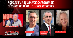 Pierre Gagnon de Burrowes, Jean-Claude Daignault de la FCCRQ et Caroline Mercier, qui discutent du camionnage au micro de Benoit Therrien sur la radio des camionneurs.