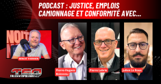 Pierre-Hugues Boisvenu, Pierre Labrie et Julien Le Roux discutent camionnage et justice au micro de Benoit Therrien sur la radio des camionneurs de Truck Stop Québec.