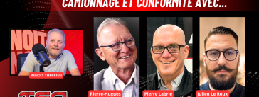 Pierre-Hugues Boisvenu, Pierre Labrie et Julien Le Roux discutent camionnage et justice au micro de Benoit Therrien sur la radio des camionneurs de Truck Stop Québec.