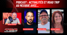 Yannick Marceau, Jacques Lafleur et Ginette Legault au micro de Benoit Therrien sur la radio des camionneurs de Truck Stop Québec.