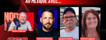 Yannick Marceau, Jacques Lafleur et Ginette Legault au micro de Benoit Therrien sur la radio des camionneurs de Truck Stop Québec.