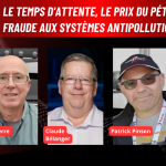 Jean-Pierre Houle, Claude Bélanger, Patrick Pinson et Thomas Gerbet, au micro de Benoit Therrien sur la radio des camionneurs de Truck Stop Québec.