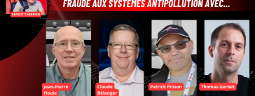 Jean-Pierre Houle, Claude Bélanger, Patrick Pinson et Thomas Gerbet, au micro de Benoit Therrien sur la radio des camionneurs de Truck Stop Québec.