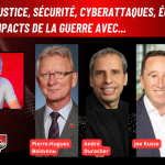Pierre-Hugues Boisvenu, André Durocher, Joe Russo d'ISAAC Instruments et Florence Jean-Jacobs de Desjardins Caisse des Transports, au micro de Benoit Therrien sur la radio des camionneurs.