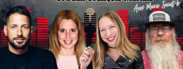 Yannick Marceau, Julie Lesage et Jean-François Maltais, au micro de Marie Saint-Lo sur la radio des camionneurs de Truck Stop Québec.