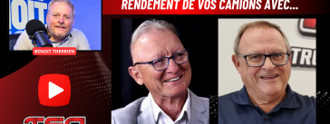 Pierre-Hugues Boisvenu et Gilles Tremblay de Prolab, qui sont au micro de Benoit Therrien, expert en transport, sur la radio du camionnage.