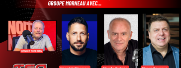 Yannick Marceau, Claude Quirion et Simon Bourque au micro de Benoit Therrien, sur la radio des camionneurs de Truck Stop Québec.