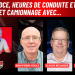 Jean-Pierre Houle, Claude Bélanger et Patrick Pinson sur les ondes de Truck Stop Québec avec Benoit Therrien, animateur, propriétaire et expert en camionnage.