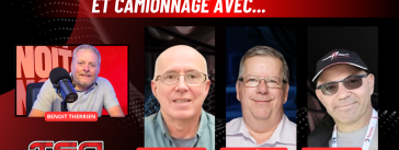 Jean-Pierre Houle, Claude Bélanger et Patrick Pinson sur les ondes de Truck Stop Québec avec Benoit Therrien, animateur, propriétaire et expert en camionnage.