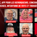 Christian Lachat, Stéphanie Petitjean, Alberic Astier, Jean-François Maltais, Monsef Derraji et Réjean Breton au micro de Benoit Therrien sur la radio de Truck Stop Québec.